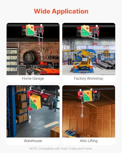 VEVOR 1320lbs Wireless Electric Hoist, 1150W 110V Electric Steel Wire Winch with Wireless Remote Control, 40ft Single Cable Lifting Height & Motor, for Garage Warehouse Factory