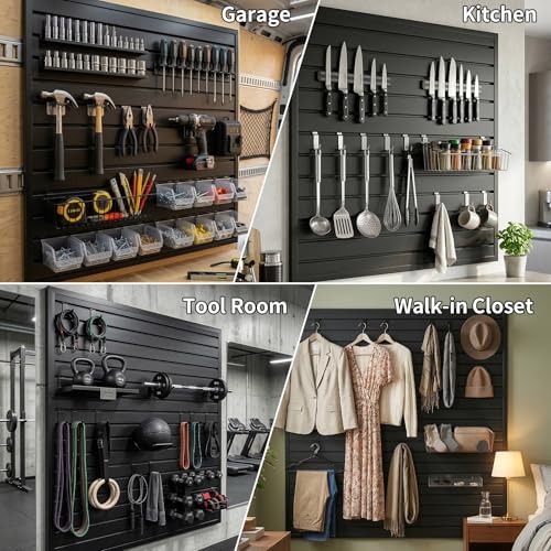 4Ft x 4Ft Slat Wall Paneling Garage Organization System - Heavy-Duty PVC Garage Storage System, Interlocking Wall Slat Panels, for Garage, Workshop, Office Tool Organization Hanging Boards