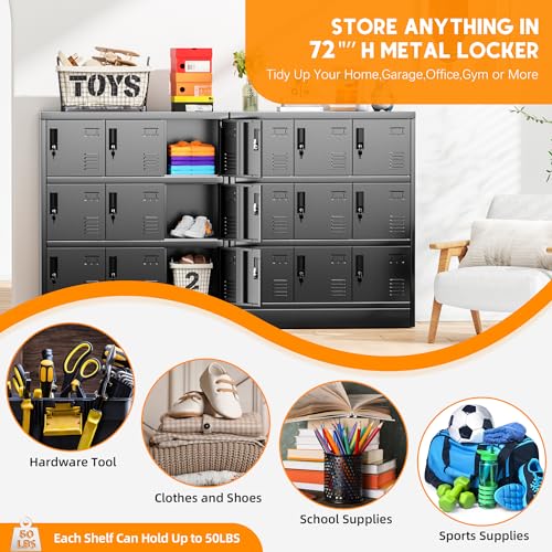INTERGREAT 9 Door Storage Locker for Employee, Metal Locker for Office, Gym, Shool, Lockable Steel Locker with Lock and Card Slot for Home, Garage, Black