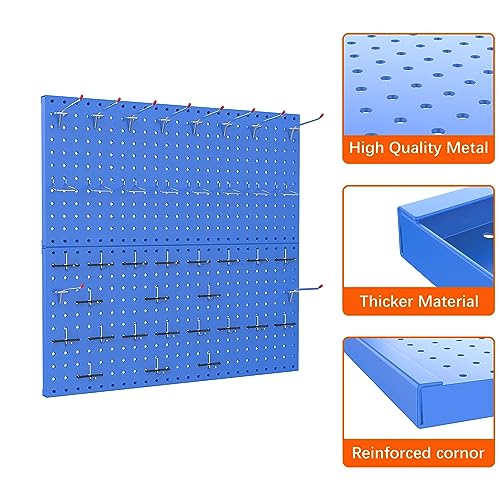 TORACK Metal Pegboard Wall Organizer 24" x 24" or 12" x 48", 70 PCS Tools Storage Pegboard for Garage Tool Organizer Pegboard with Peg Board Hooks for Workbench(Blue)