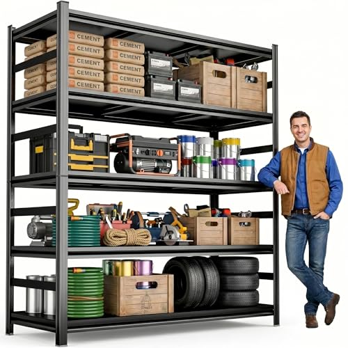 BEESTMUEBLE Upgrade 72" H Garage Shelving Unit, 3500LBS Heavy Duty 5-Tier Metal Storage Shelves with Anti-Fall Rails, Adjustable Industrial Steel Rack, Pantry Kitchen Basement Warehouse