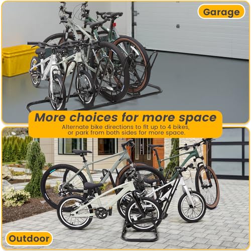 Kingarage 4 Floor Bike Rack, Safeguard Disc Brakes & Derailleurs Design, Waterproof Bicycle Stand Indoor/Outdoor/Garage Use, Fits 12"-29" Tires, Upgraded 0.63" Steel Tubes for Stability