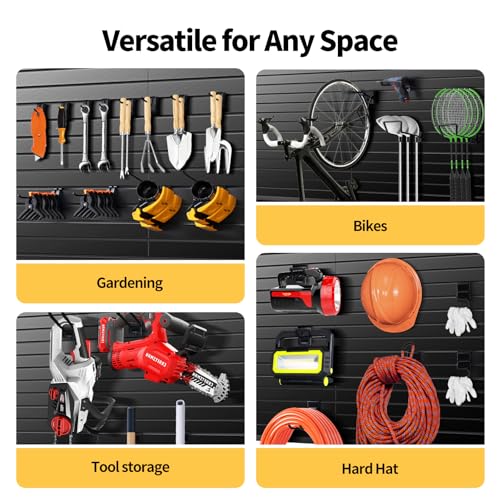 Slat Wall Panels 8x4 ft, Heavy-Duty PVC Garage Slatwall Panel with Trim & Screws, Interlocking Black Wall Panels, Garage Wall Organizer Slat Board PVC Wall Panel for Tools and Sports Equipment Storage