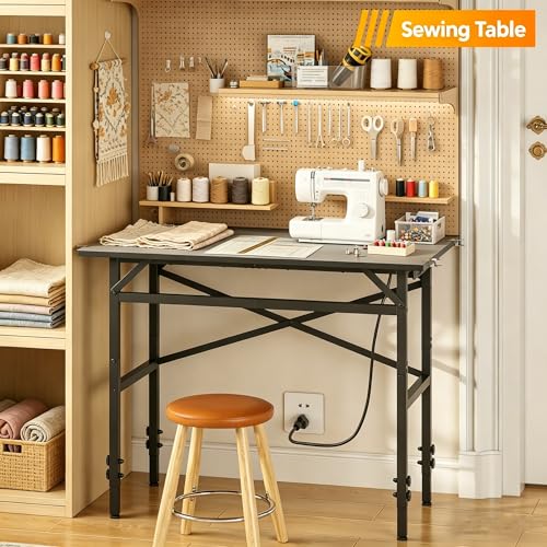 Small Workbench, 1000 Lbs Metal Work Benches for Garage, 38.58" Adjustable Work Table with Power Strip Sewing Table Workshop Home DIY