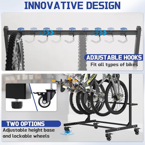 Kinchoix Freestanding Bike Rack with Caster Vertical Bike Storage Stand for Garage Indoor Bicycle Organizer Holds Up to 5 Bikes
