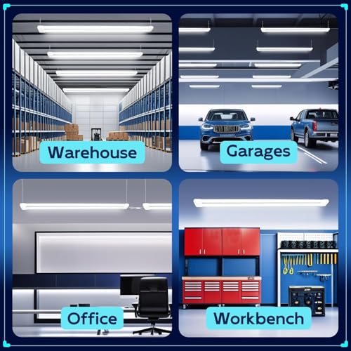 hykolity Linkable LED Shop Light 4FT 44W (300W Equivalent), 4600lm 5000K Daylight, Plug-in Utility Bay Light for Garage Hanging or Surface Mount, White - Energy Efficient,4 Pack