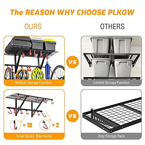 PLKOW Garage Wall Shelving Includes Bike Hooks, Sturdy Adjustable Garage Shelving Wall Mount Garage/Organizer (Black, 2-Pack)