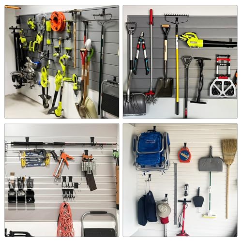 3-H Heavy Duty Slatwall Hooks 20 Pack, Straight & Double Slat Wall Hangers, Extra Thick Backplate for Straight Hooks, Proslat Compatible Garage Storage Organizer(Black)