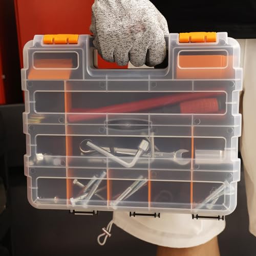 BIG RED AG322R Torin Double Sided Tool and Hardware Storage Box: Portable Small Parts Organizer with Removable Plastic Dividers for Tools, Small Items and Jewelry, Black/Orange