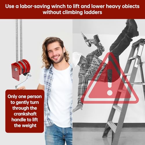 Heavy Duty Overhead Garage Storage Pulley Lift System, 300LBS Load Capacity, Ceiling Mounted Rack with Adjustable Height, for Bikes, Boxes and Bins, Home Garage Organization Not Include Racks