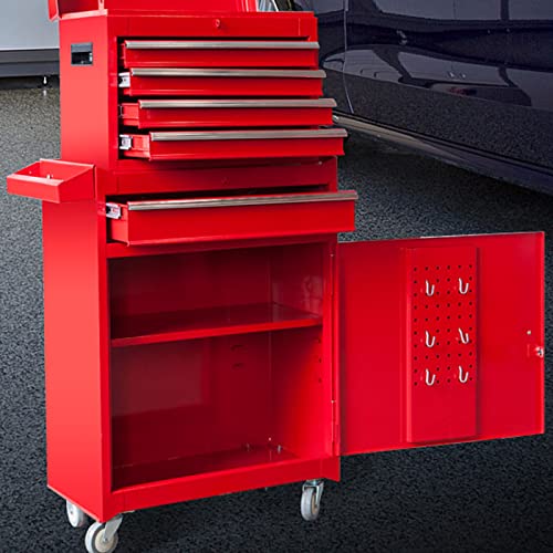 Road DAWG ATBT1204D-Red Torin Rolling Garage Workshop Tool Organizer: Detachable 4 Drawer Tool Chest with Large Storage Cabinet and Adjustable Shelf, Red