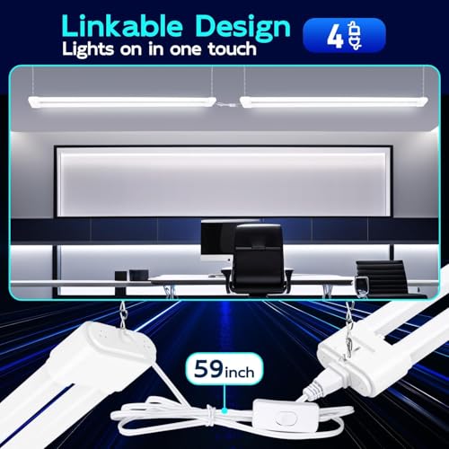 hykolity Linkable LED Shop Light 4FT 44W (300W Equivalent), 4600lm 5000K Daylight, Plug-in Utility Bay Light for Garage Hanging or Surface Mount, White - Energy Efficient,4 Pack
