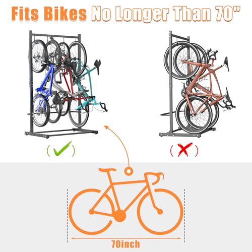TORACK Garage Freestanding Hanging Bike Stand for Garage, Heavy Duty 4 Bikes Vertical Bike Storage Stand Floor Bike Storage Rack