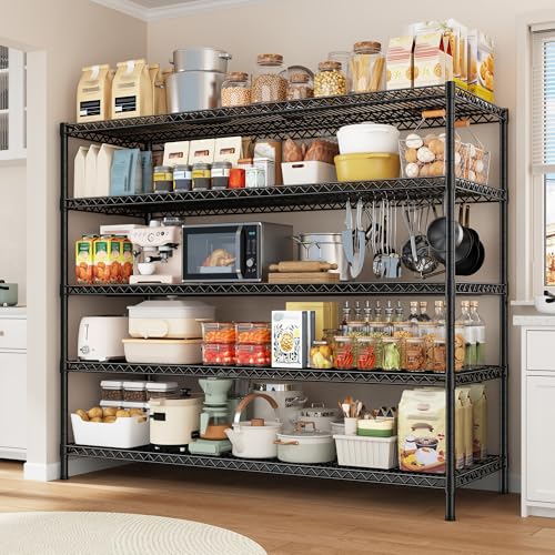 REIBII 3200LBS Storage Shelves 55.5" W Garage Shelving Heavy Duty 5 Tier Adjustable Wire Shelving Unit Metal Shelving for Garage Pantry Commercial Basement,55.5" W X 18''D X 71" H
