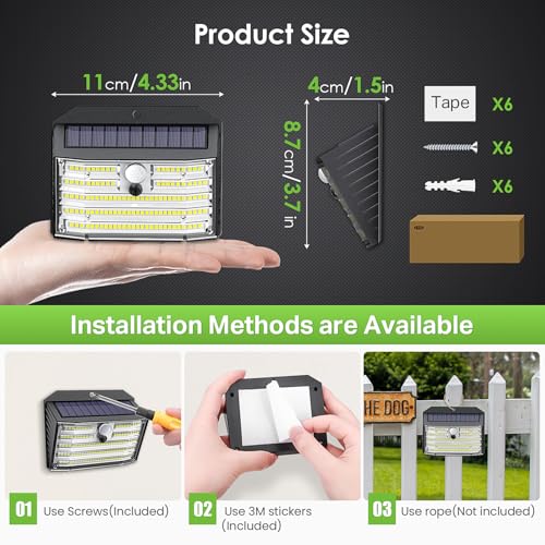 Solar Motion Lights Outdoor, Ultra Bright Solar Fence Lights with Motion Sensor, IP65 Waterproof Security Light 3 Modes, 270° Lighting Angle, Wall Lights for Deck Patio Fence Garage Door (6 Packs)