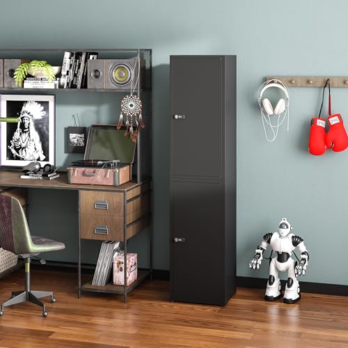 MIOCASA Metal Storage Cabinet with Lock, 3 Adjustable Shelves Single Door Steel Locker for Home, Office & Garage (Black)