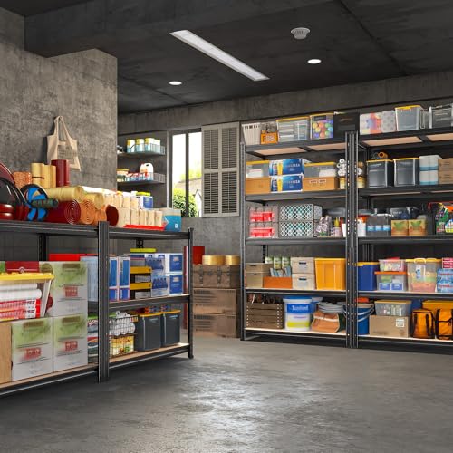 REIBII 2400LBS Garage Shelving Heavy Duty,5 Tier Storage Shelves Adjustable Metal Shelving Unit,Garage Shelves for Basement,Warehouse,Commercial,Pantry,Closet,Kitchen 72x36x16,Black