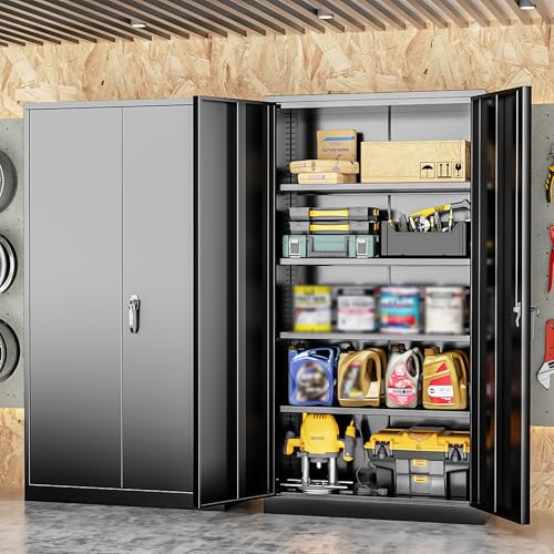 INTERGRAET Metal Storage Cabinet with Adjustable Shelves, Garage Storage Cabinets with Doors and Shelves, File Cabinets for Home Office, Kitchen Pantry Cabinet, 72''H, Black