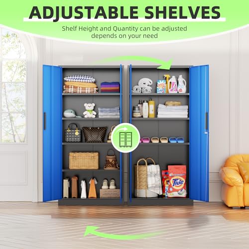 Bonusall 72" Metal Garage Storage Cabinet, 2 Locking Doors & 4 Adjustable Shelves Tall Storage, Heavy Duty Steel Tool Cabinet for Home, Office, Warehouse, School - Black Blue
