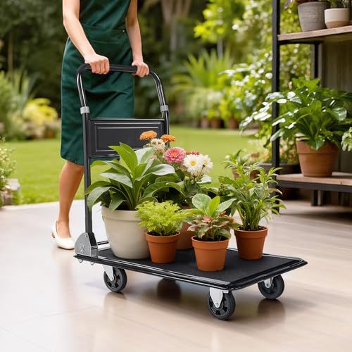 VEVOR Heavy Duty 2 Tier Platform Hand Truck, 700 lbs 2 Tier Push Tool Cart with High-Strength Steel, Utility Cart for Warehouse, Garage, Workshop, Office