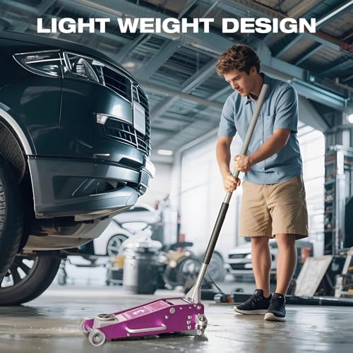 Torin Aluminum and Steel Floor Jack with Dual Piston Quick Lift: Max Height 18.31 Inches for Garages, Car Repair and Racing, 3 Ton (6,000 lb) Capacity, Pink