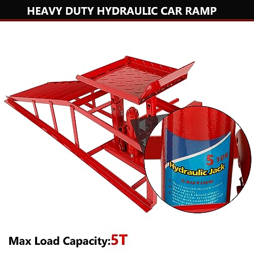 KAFLLA Hydraulic Car Ramps 5 Ton with Built-in Jack, Low Profile Adjustable