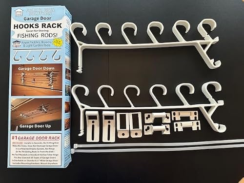 Fourth Wall Solutions Storage Rack for Garage Doors with Hooks for Fishing Rods, Kayak Paddles and More