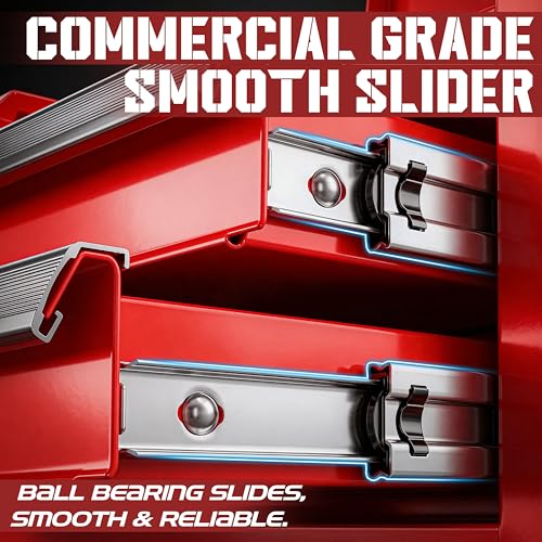 OLY-PRO Mini Toolbox with 2 Drawers and Top Storage, Durable Steel Construction with Ball-Bearing Slides, Multi-Purpose Portable Tool Boxes Case Organizer for Garage, Red