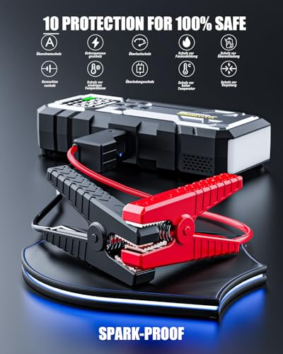 8000A Jump Starter with Air Compressor, 12V Jump Box for Car Battery (All Gas/10.0L Diesel) Portable Jumper Starter Pack with 150PSI Auto Tire Inflator, LCD Display, Lights & Booster Cable