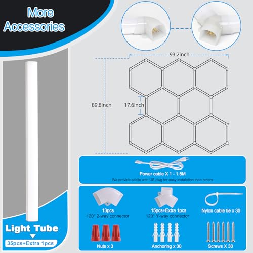 LZHOME Hexagon LED Garage Light: Super Bright 40000LM Honeycomb Garage Light, 8 Hex DIY Hexagon Led Lights for Gym Basement Hair Salon