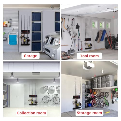 2 Pack Vertical Fishing Rod Holder for Garage, BETTER LEADER Fishing Pole Holders- Holds Up to 12 Rods or Combos, Wall Mount Fishing Pole Rack, Fits Most Rods of Diameter 3-19mm, Fishing Gifts for Men