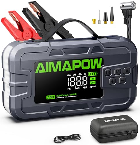 Car Battery Jump Starter with Air Compressor 8000A 160PSI, Jump Starter Portable (All Gas/12L Diesel), 12V Car Jump Starter with Inflator, Jump Box Quick Charge and 270°LED Light