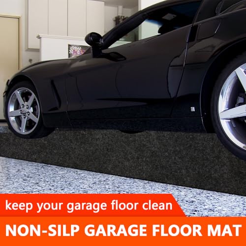 Halero Non-Slip Garage Floor Mat for Under Car, 7'4"x17' Extra Large Absorbent Oil Garage Parking Mat, Waterproof Backing, Reusable, Washable, Protects Floor from Snow, Rain and Mud for Cars