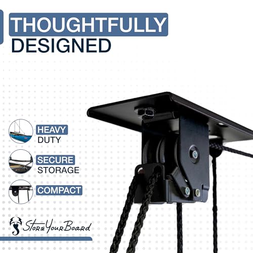 StoreYourBoard Cargo Box Pulley System – Heavy-Duty Garage Hoist Lift for Rooftop Carriers – Garage Storage & Garage Organization Ceiling Hoist with Pulley – Holds 150 lbs - Fits 8–10 ft Ceilings