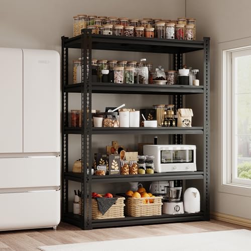 Lauxery 5 Tier Metal Garage Shelving Unit 72x48x24-3000LBS Heavy Duty Storage Rack, Adjustable Boltless Wide Shelves, Freestanding Utility Shelf