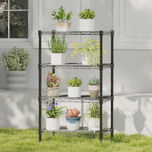 DUMOS 4-Tier Metal Wire Storage Shelves, Adjustable Standing Storage Rack Shelf, Heavy Duty Steel Shelving Unit Organizers for Kitchen Bathroom Pantry Garage, 23.3" W×13.4" D×47" H, Black