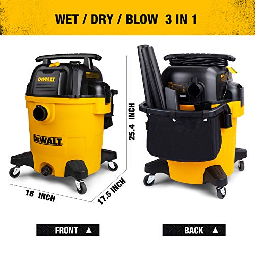 DEWALT 12 Gallon Poly Wet/Dry Vac, 5.5 HP Shop Vacuum Wet Vacuum Cleaner for Workshop, Jobsite, Commericial Area, Large Pick-Up Capacity, Yellow,DXV12P