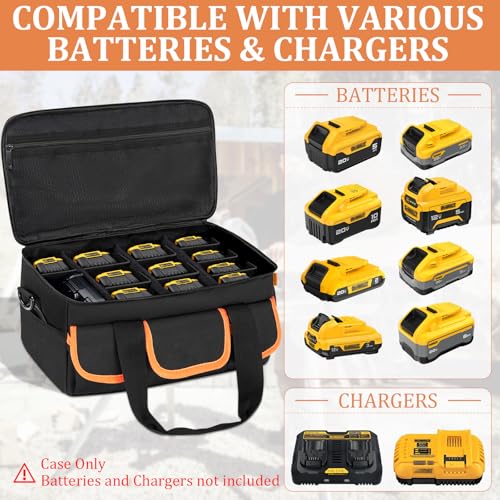 WELIDAY Storage Bag for Dewalt Battery, Tool Battery Carrying Case for Dewalt/Milwaukee/Makita 12V/20V/60V Batteries & Chargers with 11 Adjustable Dividers and Shoulder Strap (Bag Only)