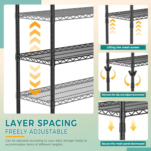 SINGAYE 4 Shelves Adjustable Shelf Heavy Duty Shelves 1400LBS Wire Storage Shelving Metal Organizer Wire Rack Black 18" D X 46" W X 59" H