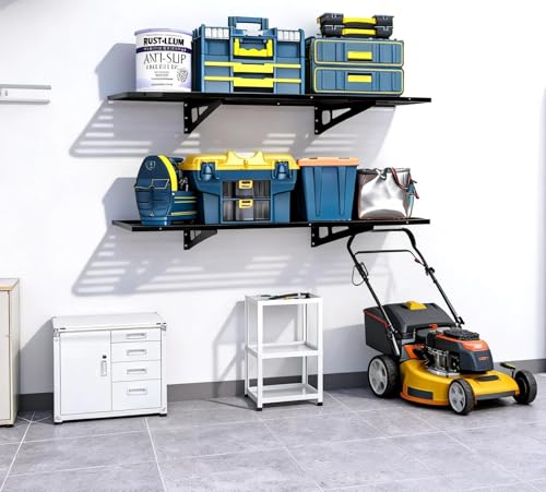 2-Pack 2x4ft Garage Wall Shelving, 2 Shelf Total 8 ft(L) Garage Shelving Wall Mounted – Heavy-Duty Storage Shelves, Perfect for Holding Storage Bins, Sporting Goods, Tools, and More Space-Saving