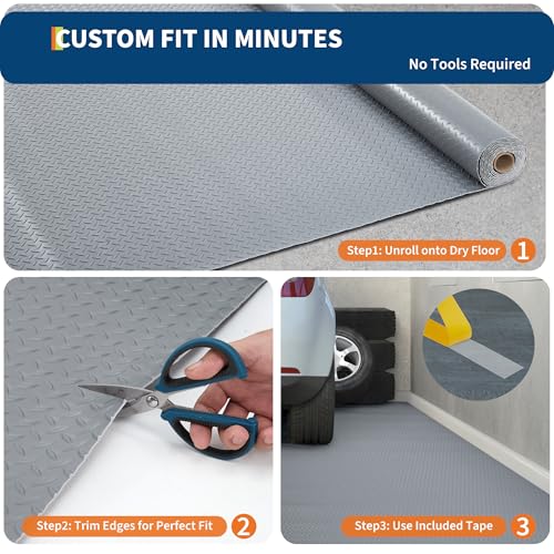 ExploreHorizon 7.5x20 FT Garage Floor Mat for Cars, 2.8mm Thickened PVC Non-Slip Garage Mat Roll, Diamond Plate Floor Protection for Indoor Use, Under SUV Truck Van Parking, Garage Floor Covering