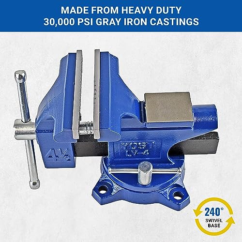 Yost Vises LV-4 Homeowner's Vise | 4.5 Inch Jaw Width with a 3 Inch Jaw Opening Home Vise | Secure Grip with Swivel Base | Blue