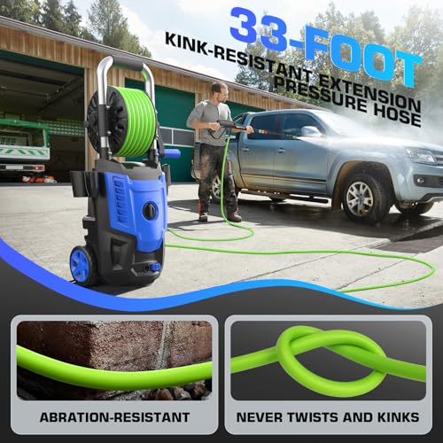Pressure Washer 4800PSI, 4.0GPM Portable Power Washer with Foam Cannon,4 Nozzles,33FT Hose and Soap Bottle,Car Wash Machine/Car/Driveway/Patio Clean,Blue