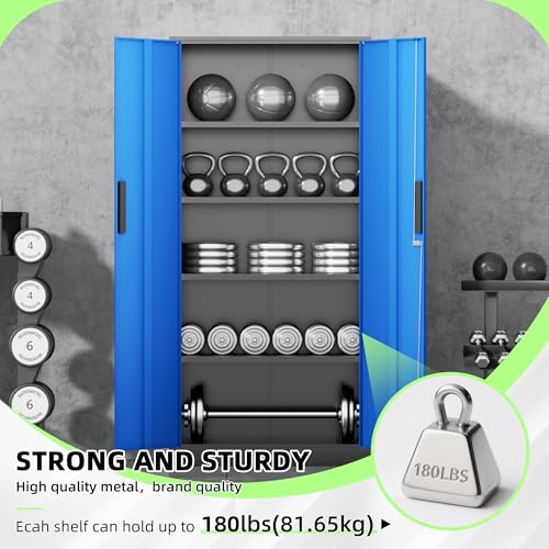 Bonusall 72" Metal Garage Storage Cabinet, 2 Locking Doors & 4 Adjustable Shelves Tall Storage, Heavy Duty Steel Tool Cabinet for Home, Office, Warehouse, School - Black Blue