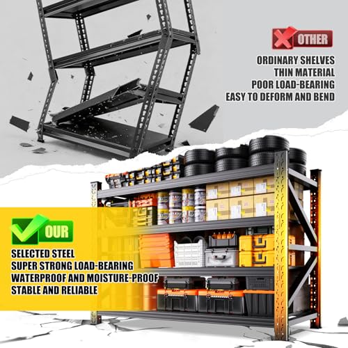 8000LBS Heavy Duty Storage Shelves, 4 Tier Adjustable Garage Shelving Unit, Heavy Duty Metal Shelving for Garage, Basement, Warehouse, Storage Room, Garage Storage Shelves, 79" W x 24" D x 74" H Black