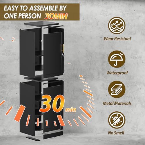pozdeg 67" Metal Storage Cabinet with Lock, Tall Narrow Office File Cabinets with 2 Doors & 4 Adjustable Shelves, Metal Steel Locker for Home, School, Office, Garage or Gym (Black)