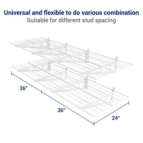 FLEXIMOUNTS WR26-SBA 2' x 6' Wall Shelf Garage Storage Rack (2 Pack), White, 24" x 72"