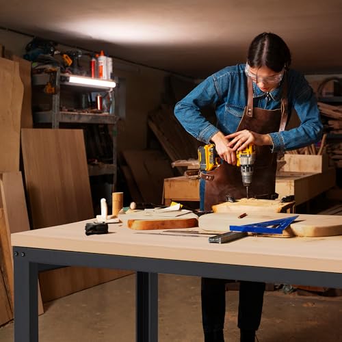 Antifir 60” Adjustable Workbench，Heavy Duty Wood Work Bench 2000 Lbs Load Capacity,Work Table with Power Outlet for Garage, Workshop, Office, Home