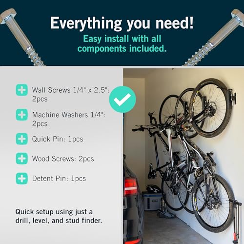 StoreYourBoard Bike Hangers for Garage | Garage Bike Rack Wall Mount, Vertical Bicycle Rack for Garage | 124° Swivel Bike Wall Mount with Stopper, Holds 50lbs, Fits All Wheel Diameters, Max 2.6” Tires