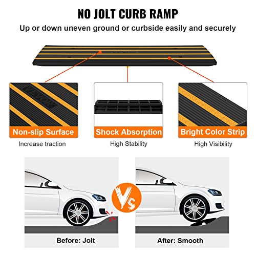 VEVOR Car Driveway Rubber Curb Ramps Heavy Duty 33069lbs Capacity Threshold Ramp 2.6 Inch High Cable Cover Curbside Bridge Ramp for Loading Dock Garage Sidewalk (1-Channel, 1Pack-Curb Ramp)